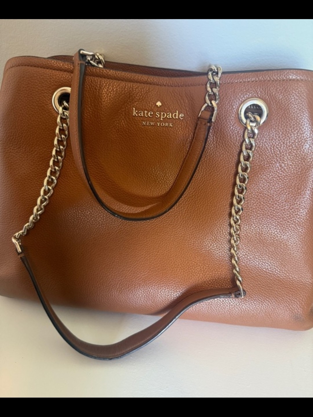 Kate Spade Brown Pebbled Leather Chain-Handle Tote